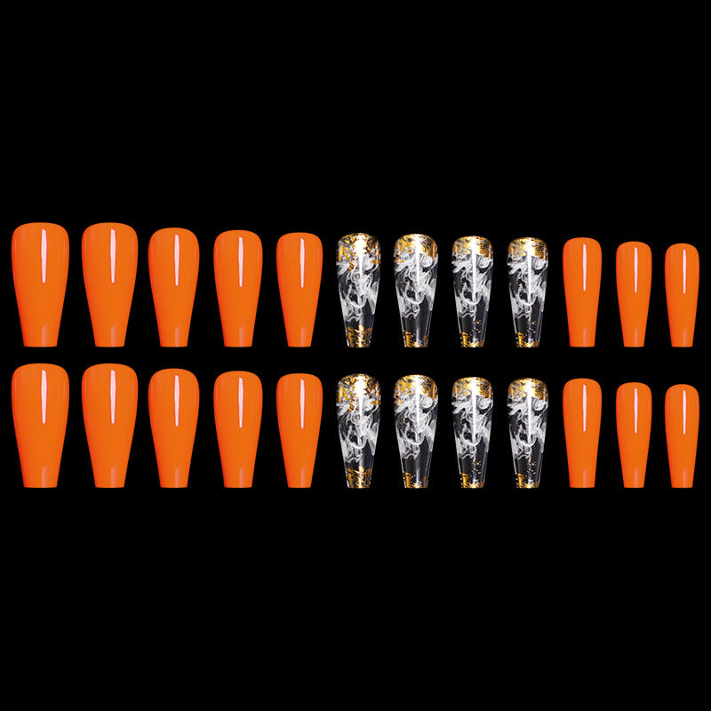 European And American Ballet A Type Art Orange Red Smoke Pattern Fake Nail Patch Box