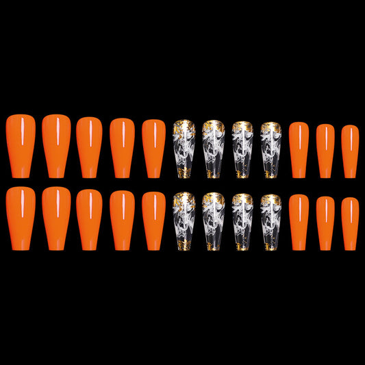 European And American Ballet A Type Art Orange Red Smoke Pattern Fake Nail Patch Box