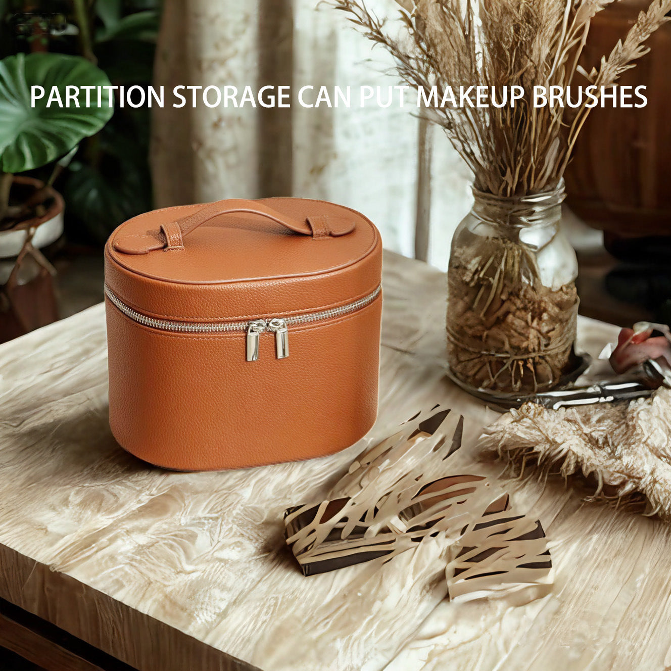 Elastic Band Leather Cosmetic Bag Large Capacity