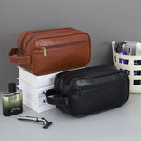 Cosmetic Bag Travel Portable Double Layer Men's PU Leather