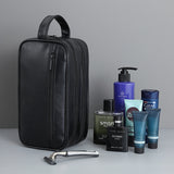 Cosmetic Bag Travel Portable Double Layer Men's PU Leather