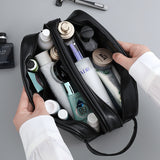 Cosmetic Bag Travel Portable Double Layer Men's PU Leather